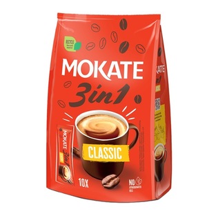 Tirpiojo kavos gėrimo pakuotė MOKATE 3IN1 CLASSIC, 10 x 17 g/pak.