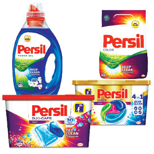 Skalbimo milteliai, gelis arba kapsulės PERSIL, 11–20 skalbimų
