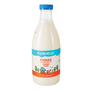 PIEMENĖLIO pienas, 2,5% rieb., (butelis), 1 l