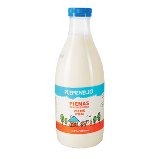 PIEMENĖLIO pienas, 2,5% rieb., 1 l, butelis