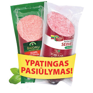 Rinkinys: karštai rūkytas saliamis ir servelatas, a. r., 800 g/pak.