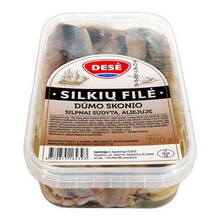 Dūmo skonio silpnai sūdyta silkių filė aliejuje DESĖ, 700 g
