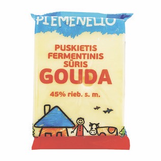 PIEMENĖLIO puskietis fermentinis sūris GOUDA, 45% rieb. s.m., 200 g