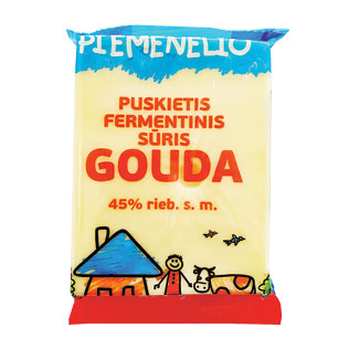 PIEMENĖLIO puskietis fermentinis sūris GOUDA, 45% rieb., 200 g