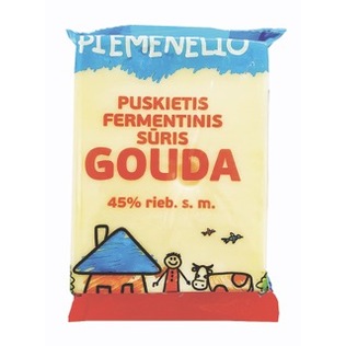 PIEMENĖLIO puskietis fermentinis sūris GOUDA, 45% rieb. s.m., 200 g