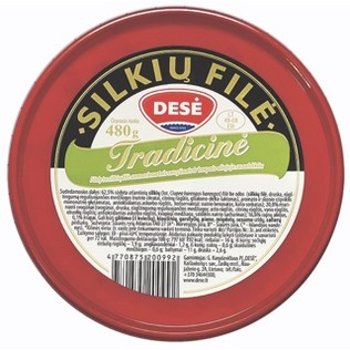 TRADICINĖ silkių filė su marinuotais svogūnais ir krapais aliej. DESĖ, 480 g