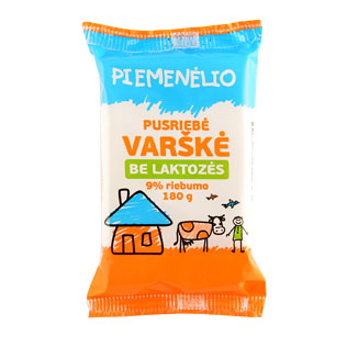 PIEMENĖLIO pusriebė varškė be laktozės, 9% rieb., 180 g