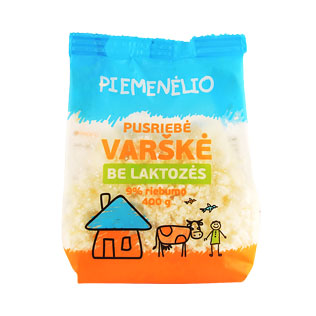 PIEMENĖLIO pusriebė varškė be laktozės, 9% rieb., biri, 400 g