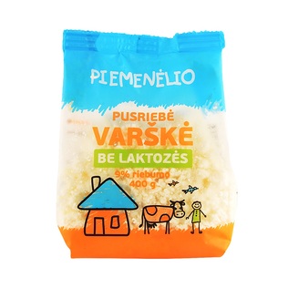 PIEMENĖLIO pusriebė biri varškė be laktozės, 9% rieb., 400 g
