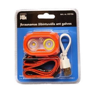 Įkraunamas žibintuvėlis ant galvos PROHELFER, art. H3156, 1 vnt.